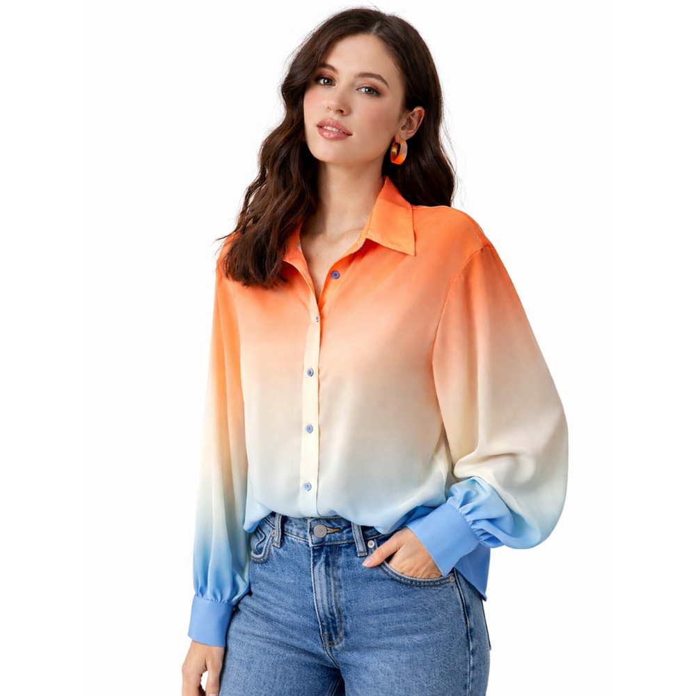 Women’s Ombre Colorblock Long Sleeve Button Down Shirt – Wdirara – Size S – NWT